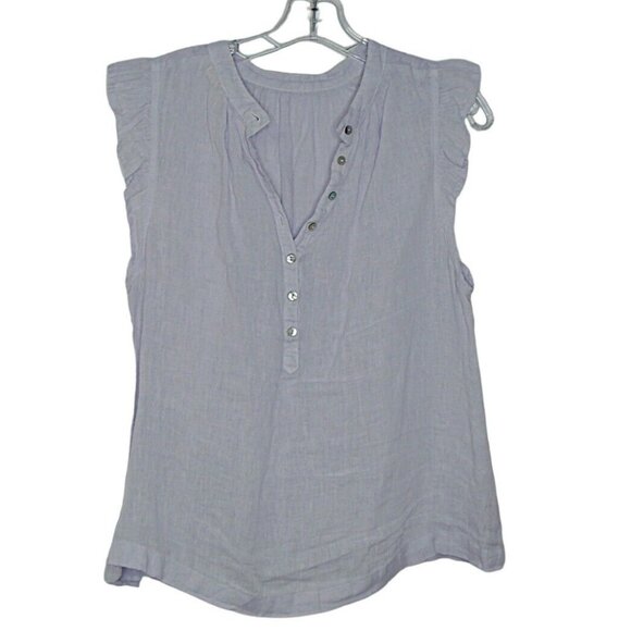 Anthropologie Cloth & Stone Tops - Anthropologie Size Med Cloth & Stone Linen Top Ruffle Sleeve Button Down Purple